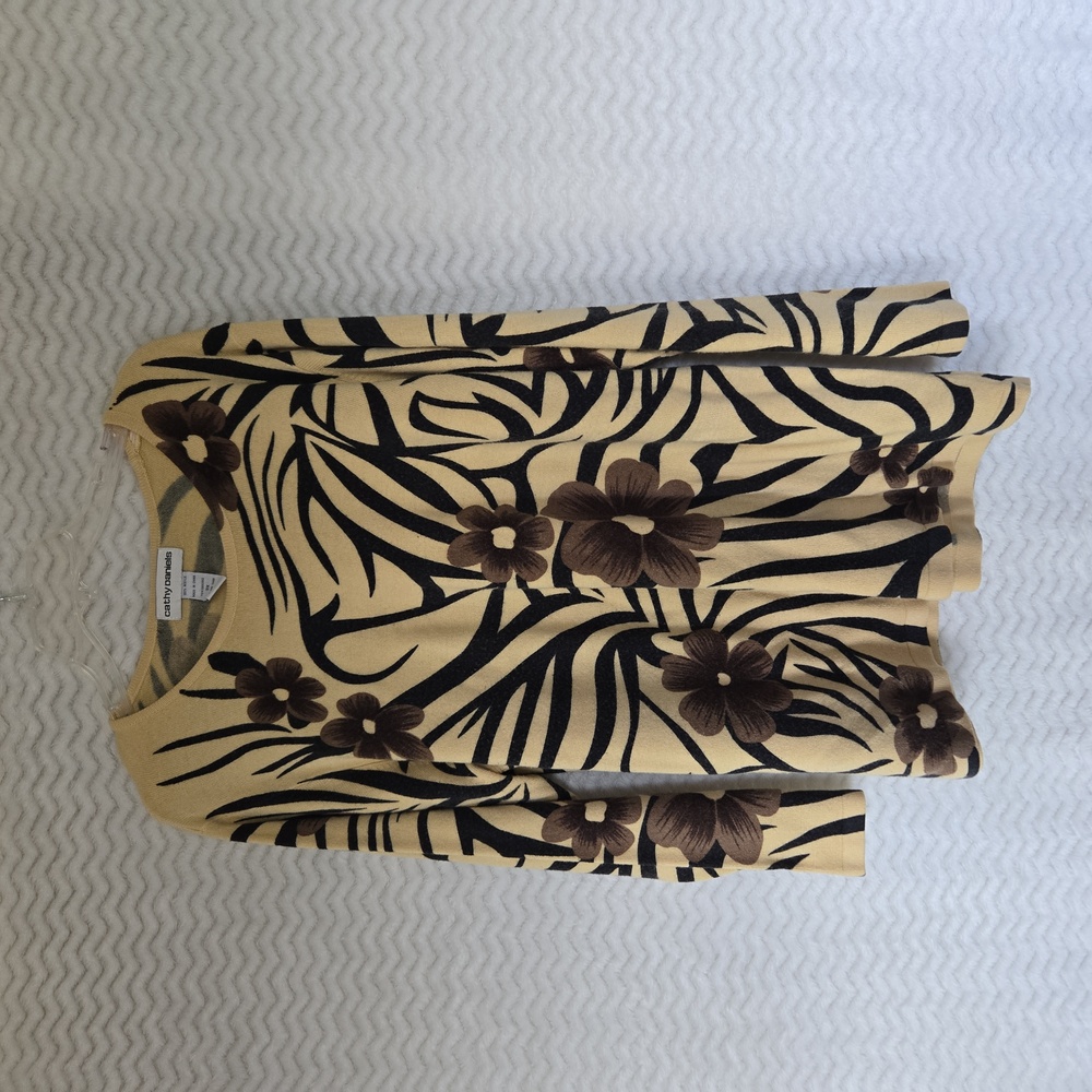 Plus Size Cathy Daniels Tan and Black Floral Sweater